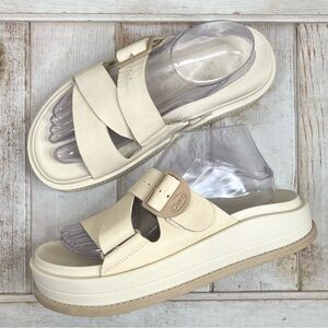 Chaco Townes Slide Midform Cream Platform Slide Sandals with Buckle Straps
